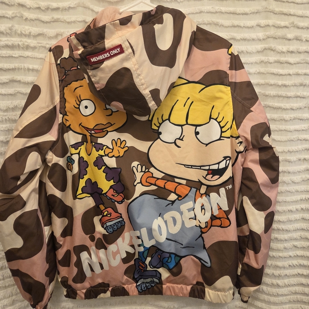 Members Only x‎ Nickelodeon Rugrats Sherpa Lined Pink Brown Jacket Puffer Sz Med - Picture 2 of 11